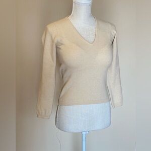 Maria Di Ripabianca Cream Cashmere V-Neck Sweater Vintage Luxury Italian Brand
